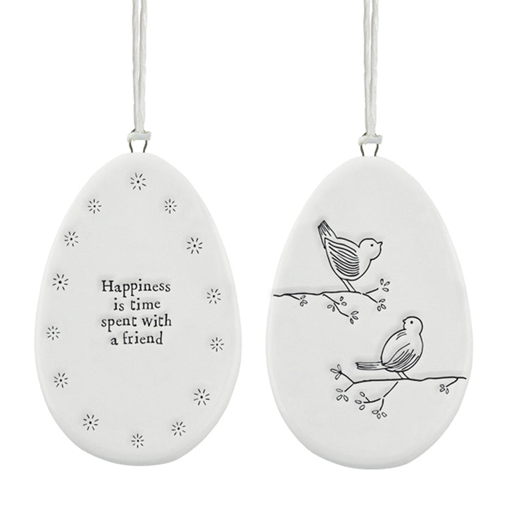 Happiness is Time With a Friend | Flat Porcelain Egg Ornament | Cracker Filler