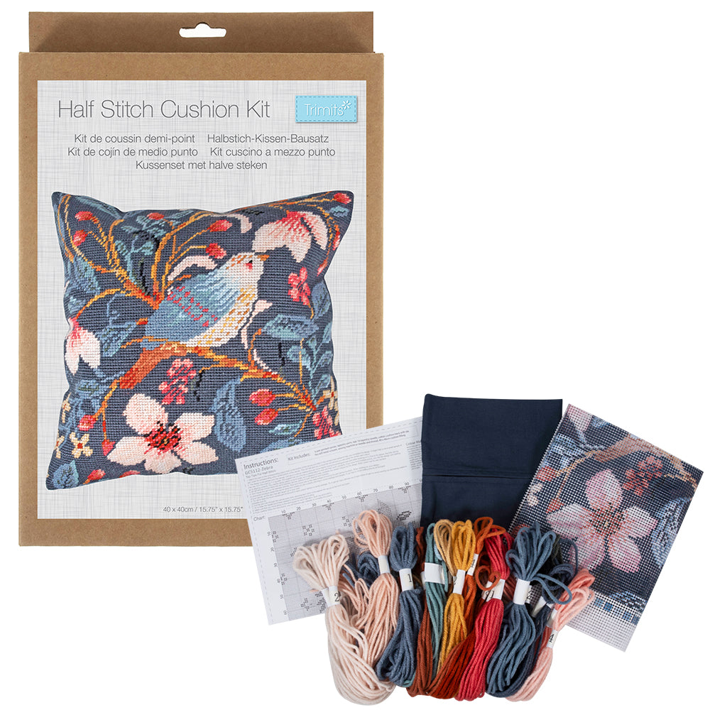 Magnolia Bird Cushion Cover | William Morris Style | Half Stitch Tapestry Kit
