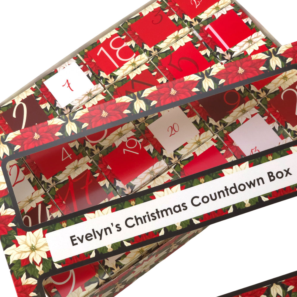 Personalised Advent Calendar Kit | 24 Cubes & Outer Box | Abstract Poinsettia