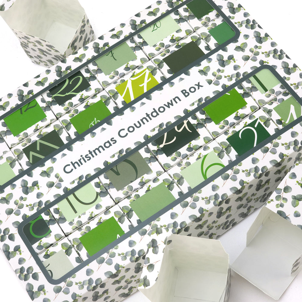 Advent Calendar Making Kit | 24 Cube Boxes & Outer Box | Watercolour Eucalyptus