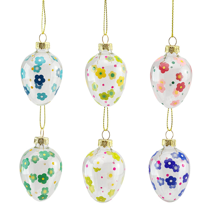 6 Pretty Flower Easter Tree Decorations | 6cm | Glass | Gisela Graham