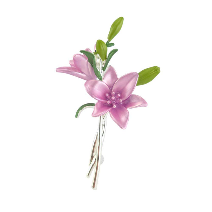 Lily Spray Brooch | Pearlescent Pink | 6.5cm Long | Mini Gift | Cracker Filler