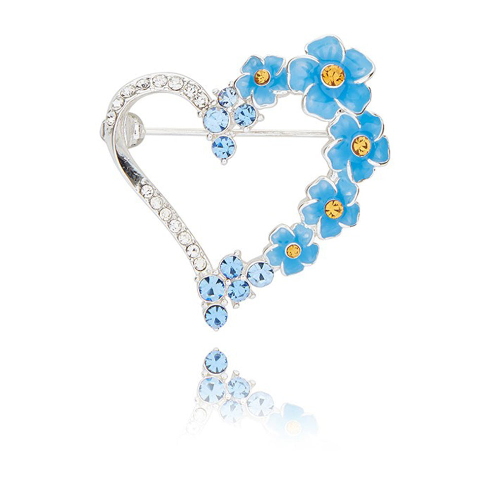 Forget Me Not | Gorgeous Heart Shaped Brooch | Silver Plated | Boxed Gift