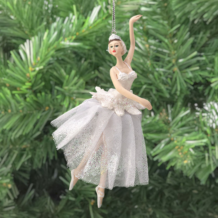 White | Swan Lake Ballerina | Hanging Christmas Tree Ornament | 18cm Tall