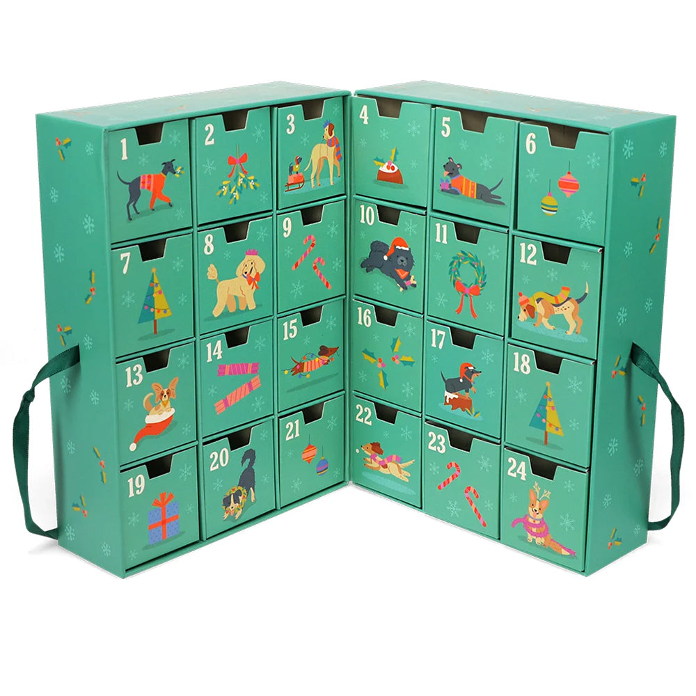 Festive Christmas Dogs Advent Calendar Box to Fill | 5.5cm Cubes