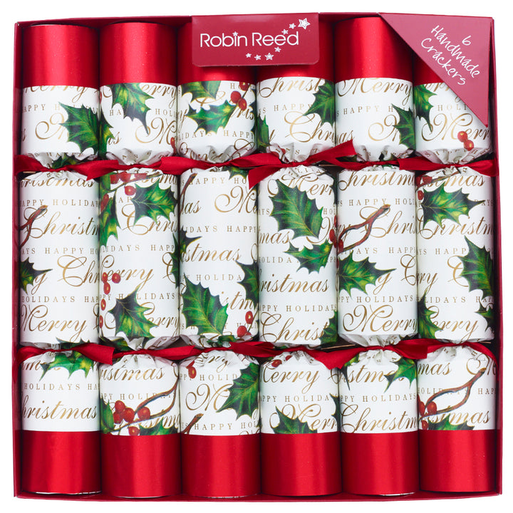 12 Classic Festive Holly Christmas Crackers | 30cm | Plastic Free Gifts
