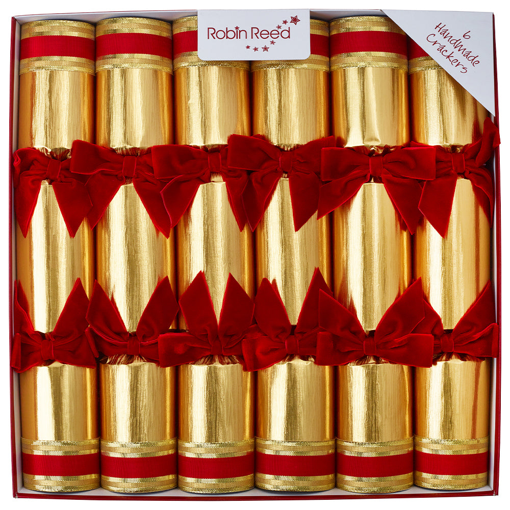 6 Festive Red &amp; Gold Luxury Christmas Crackers | 34cm | Non-Plastic Gifts