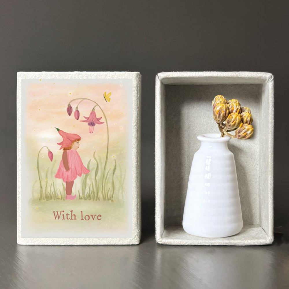 With Love | Matchbox Vase &amp; Dried Flowers | Little Gift | Cracker Filler