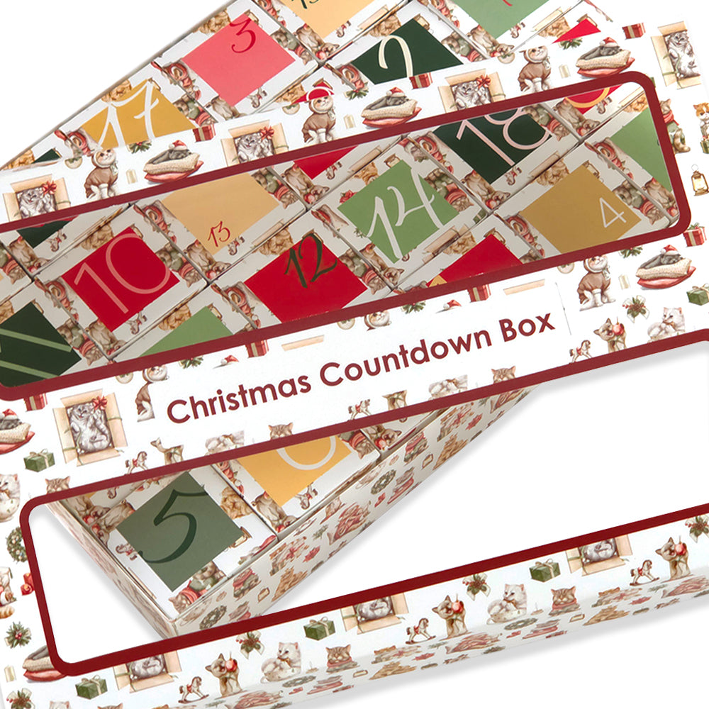 Advent Calendar Making Kit | 24 Cube Boxes &amp; Outer Box | Cute Christmas Cats