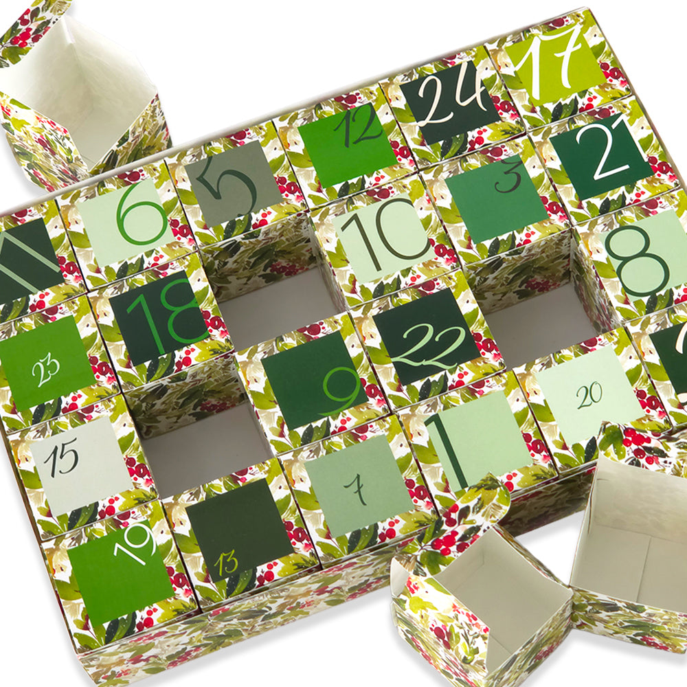 Personalised Advent Calendar Kit | 24 Cubes &amp; Outer Box | Watercolour Berries