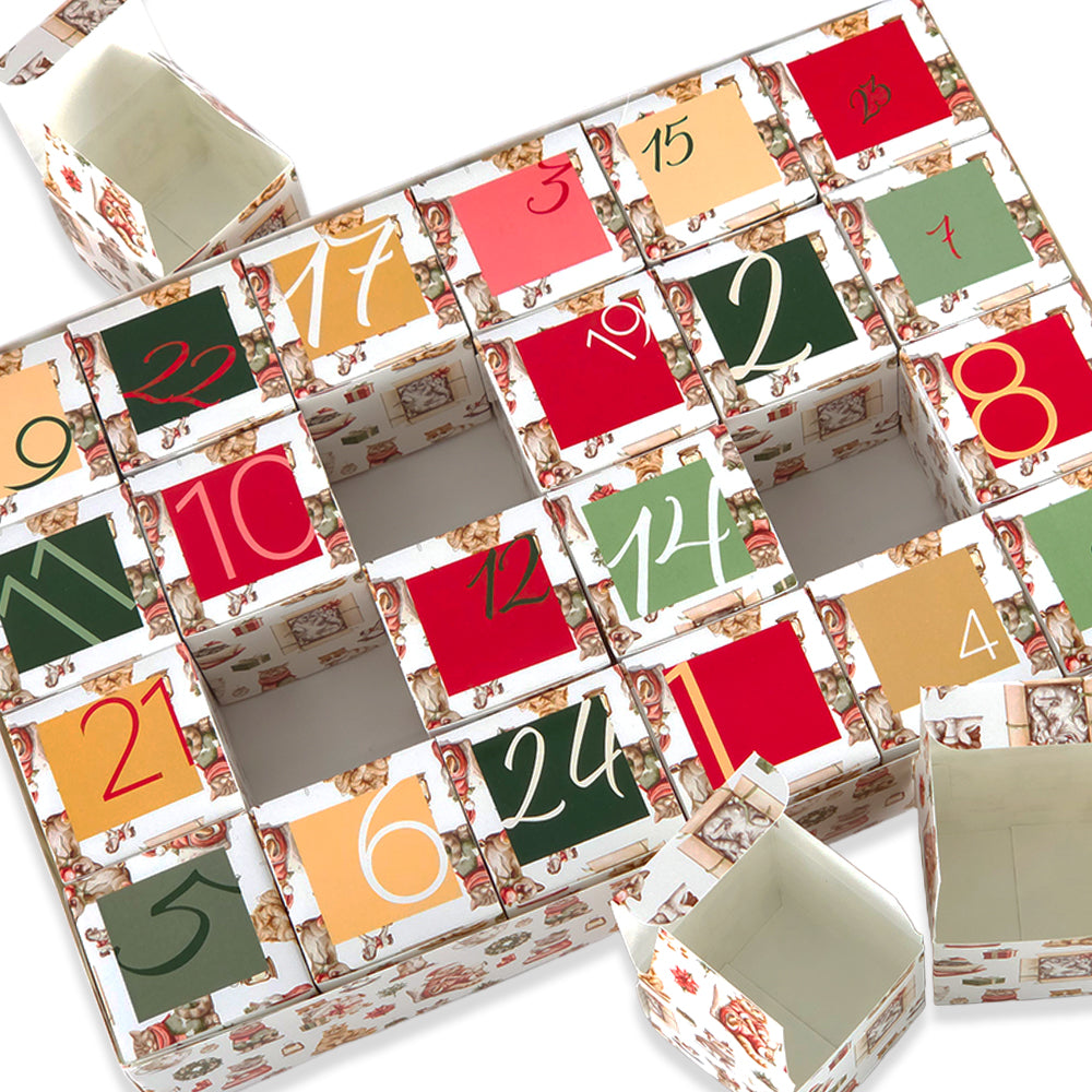 Advent Calendar Making Kit | 24 Cube Boxes &amp; Outer Box | Cute Christmas Cats