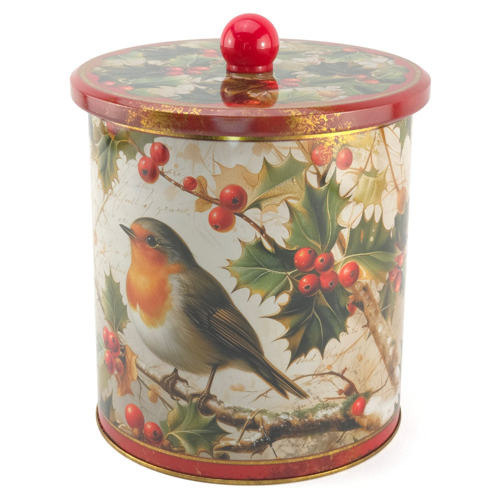 Traditional Christmas Robin | Biscuit Barrel Tin | 17cm Tall