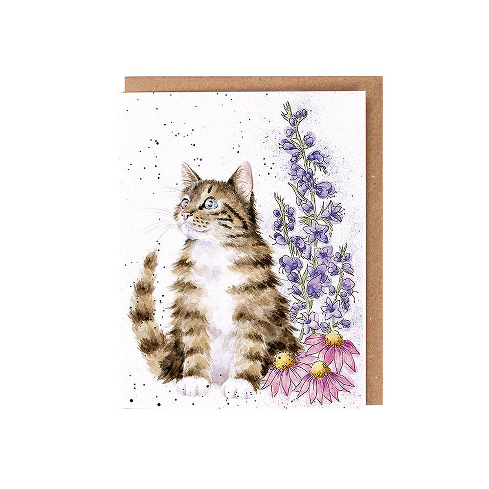 Cat and Wildflowers | Blank Card & Wild Flower Seeds | 10.5x15cm | Wrendale Designs