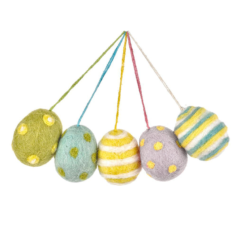 5 Hand Felted Easter Eggs | Hanging Easter Tree Decoration | Fairtrade Felt