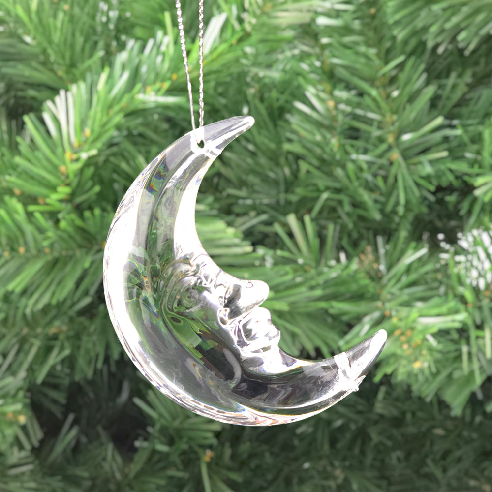 Crescent Moon | Clear Crystal Christmas Tree Decoration | Acrylic | 7cm Tall