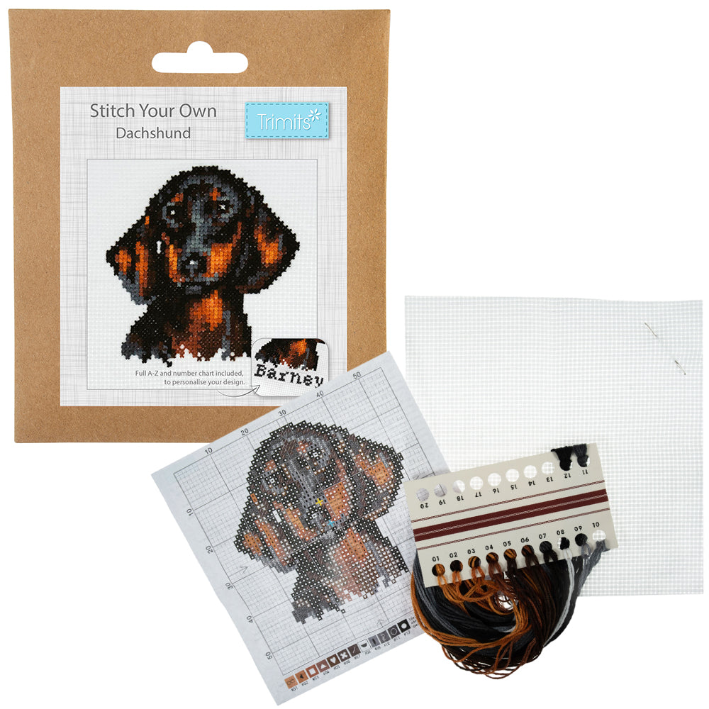 Dachshund | Personalisable | Cross Stitch | Complete Mini Kit | 13cm