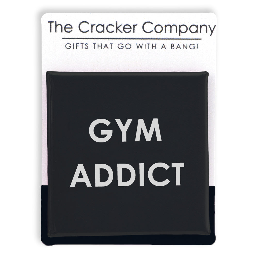 Gym Addict | 38mm Square Pin Badge | Little Gift | Cracker Filler
