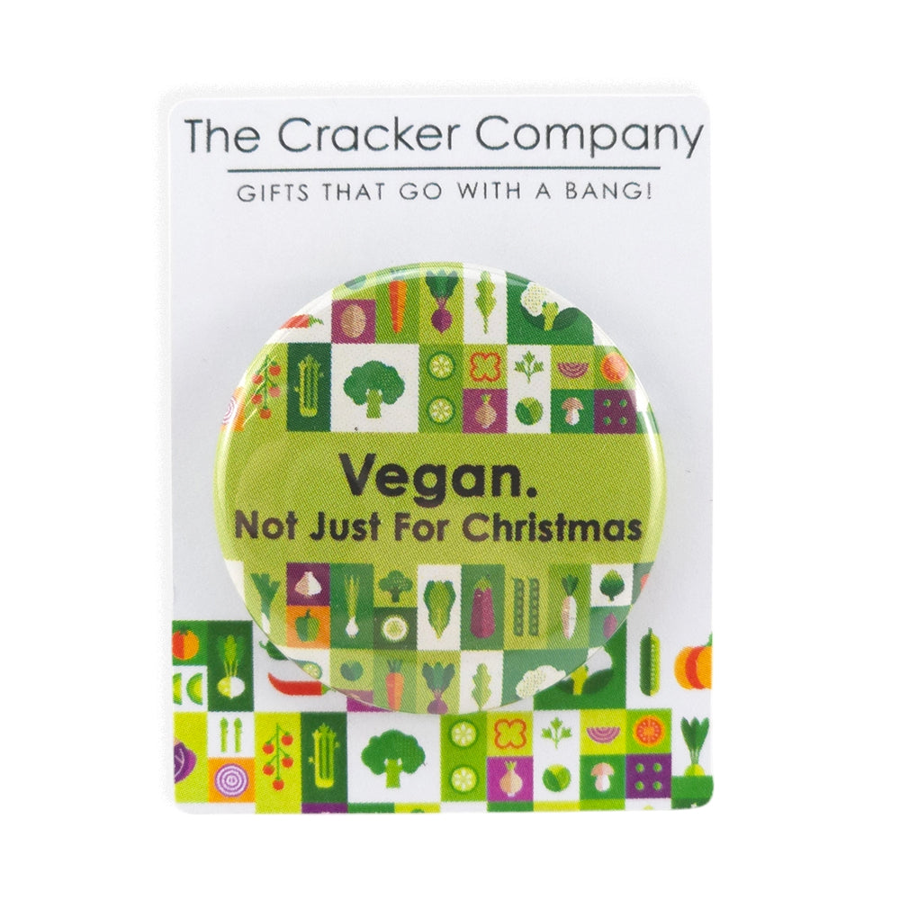 Vegan. Not Just for Christmas | 38mm Button Pin Badge | Mini Cracker Filler Gift