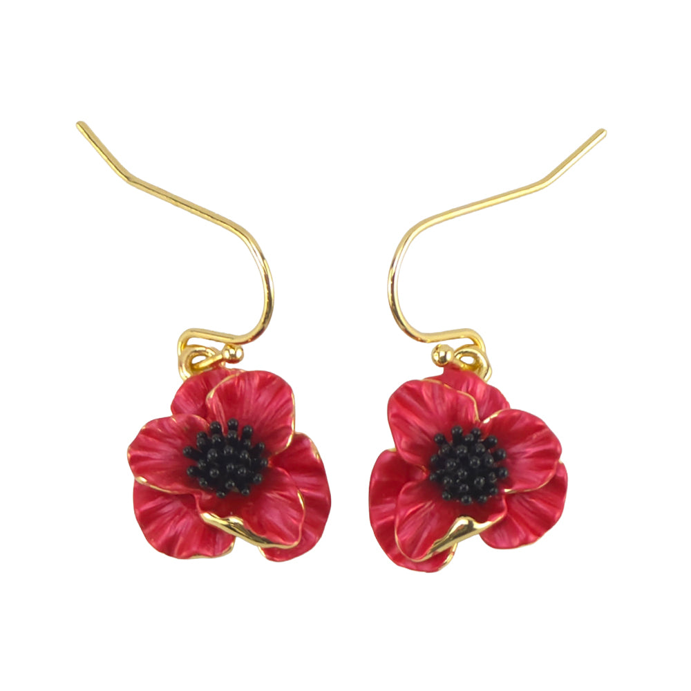 Remembrance Poppy | 14k Gold Drop Earrings | Little Gift | Cracker Filler