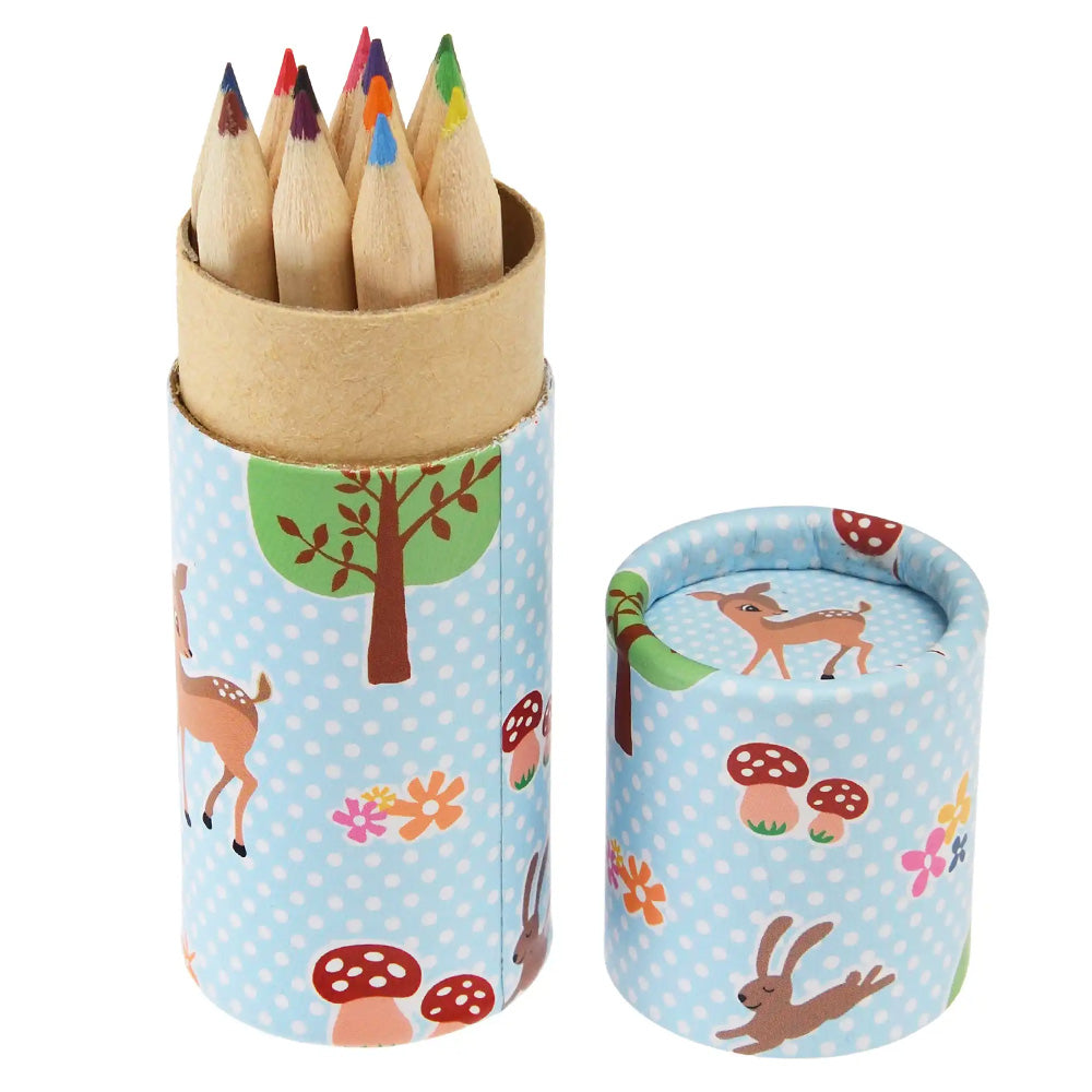 Woodland Animals | 12 Short Coloured Pencil Crayons | Mini Gift | Cracker Fillers