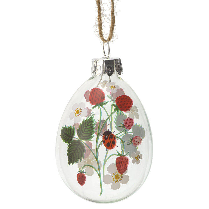 Strawberries & Ladybird | Glass Egg | Easter Tree Decoration | Gisela Graham