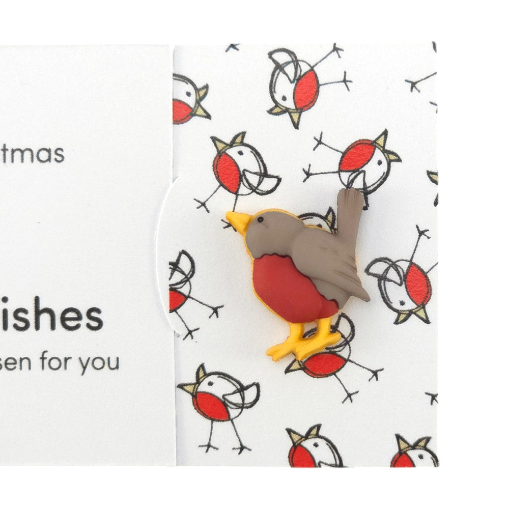 Merry Christmas | Chirpy Robin | Button Wishes Sew On Token | Little Gift | Cracker Filler