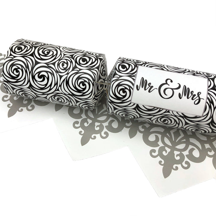 6 Mr &amp; Mrs Black Rose Wedding Cracker Making Craft Kit | Make and Fill Your Own