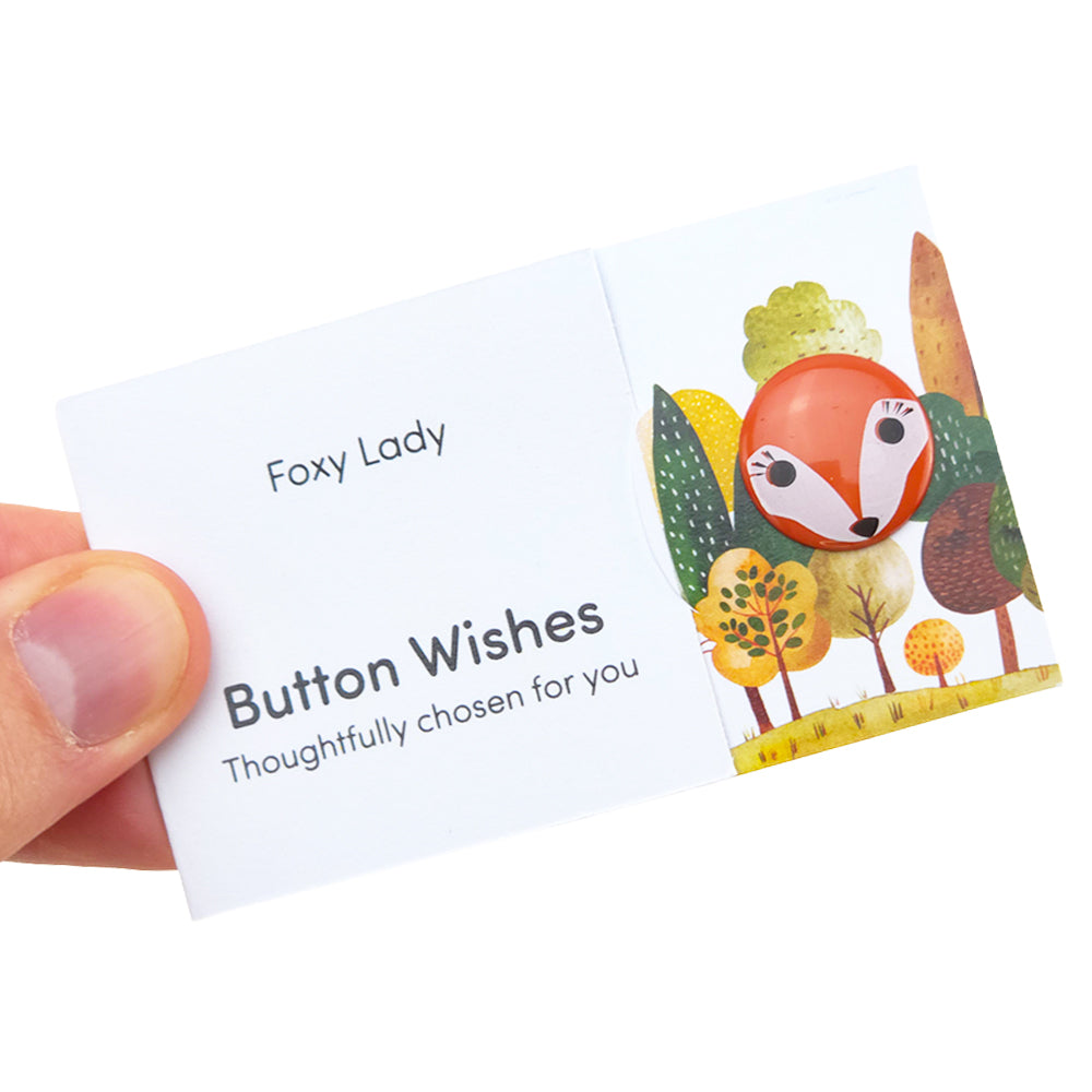 Foxy Lady | Button Wishes Sew On Token | Little Gift | Cracker Filler