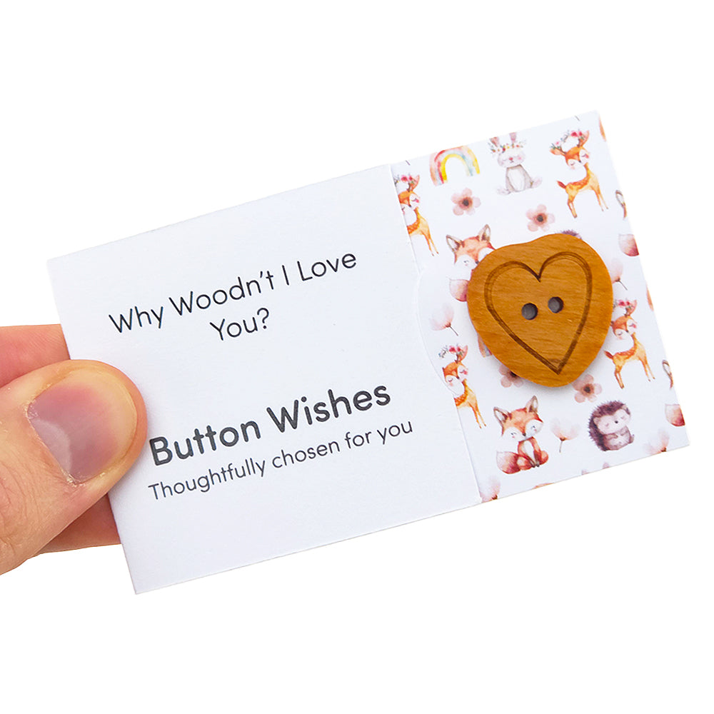 Why Woodn't I Love You | Button Wishes Sew On Token | Little Gift | Cracker Filler