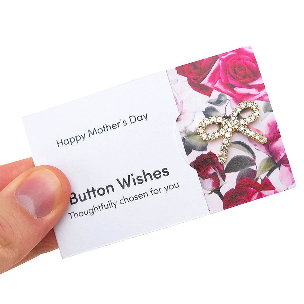 Happy Mother's Day | Diamante Bow | Button Wishes Sew On Token | Cracker Filler