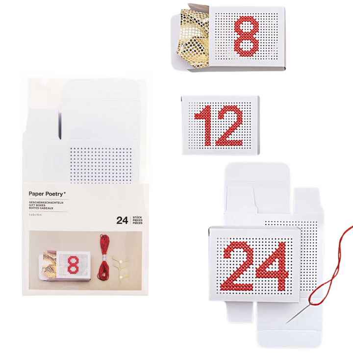 24 Cross Stitch | Advent Calendar Boxes | 4 x 8 x 10cm | Choice of Colour