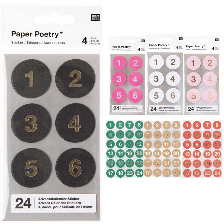 24 Advent Calendar Stickers | With Foil Numbers | 3cm Wide