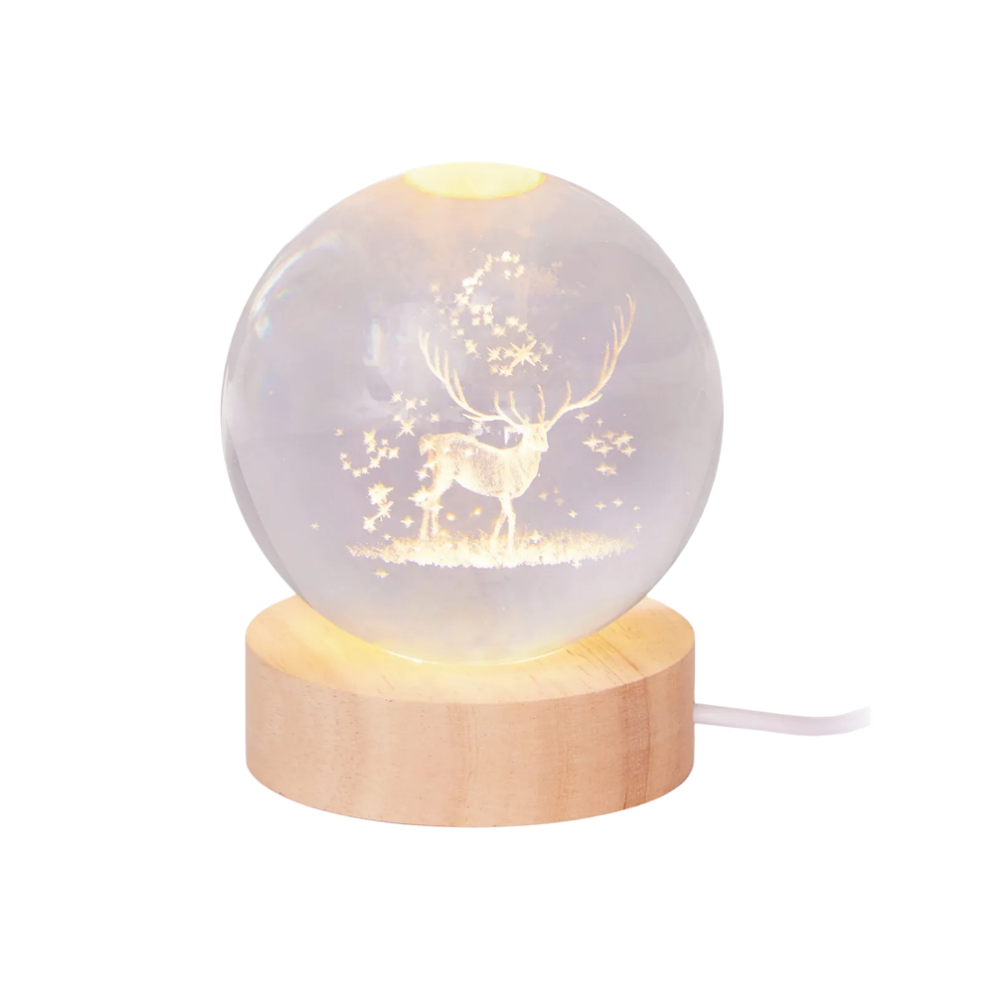 Christmas Stag | Solid Light Up Glass Ball | 8cm & Stand | Home Décor Gift