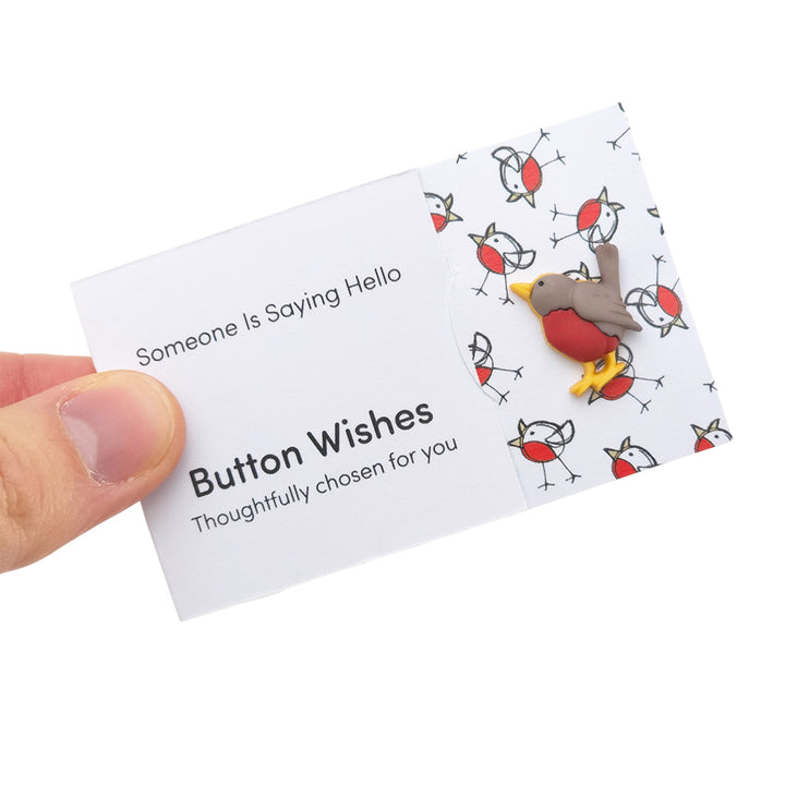 Someone Is Saying Hello | Chirpy Robin | Button Wishes Sew On Token | Cracker Filler