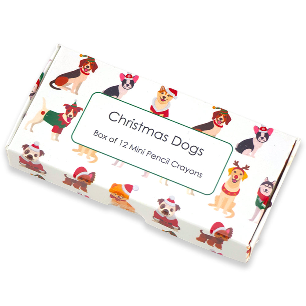 Mini Box of 12 Pencil Crayons | Christmas Dogs | Cracker Filler Gift