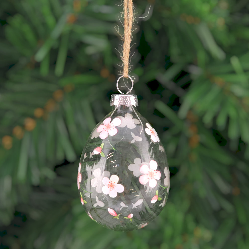 Cherry Blossom | Hanging Glass Easter Egg Ornament | 7.5cm Tall | Gisela Graham