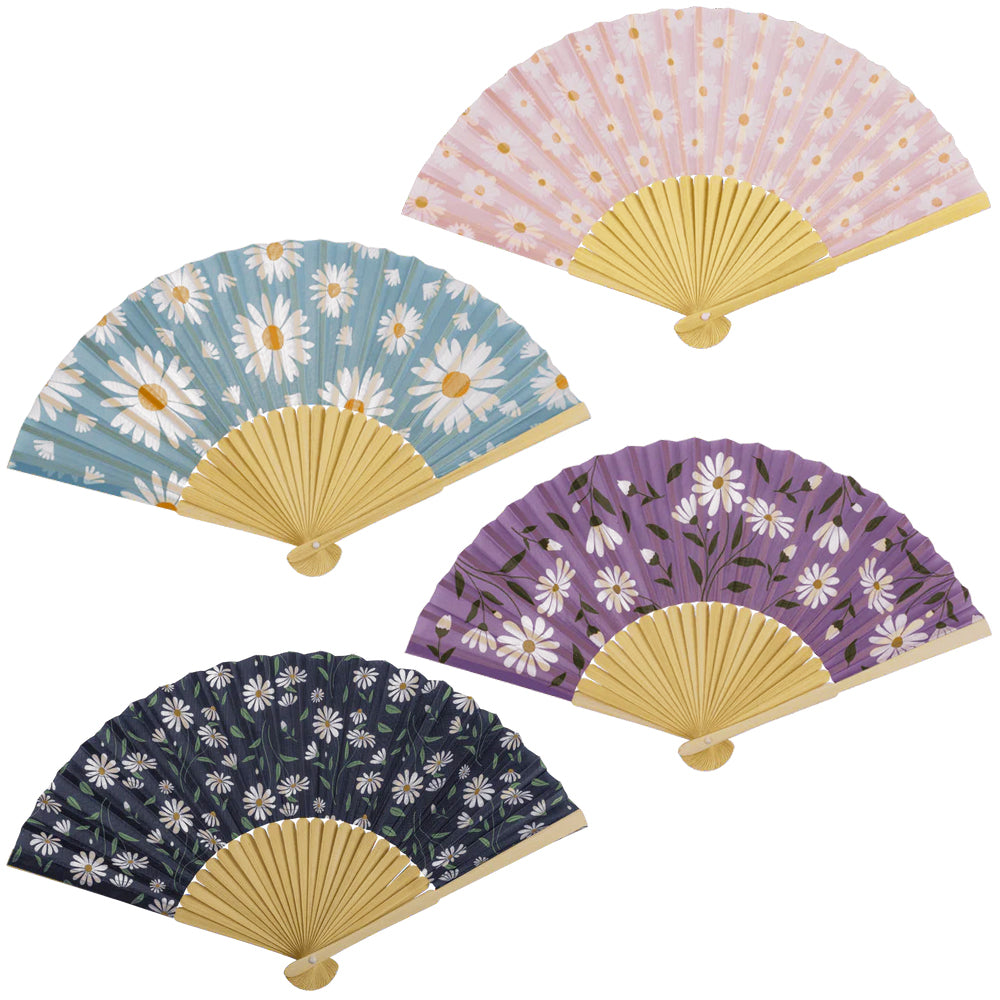 Bamboo &amp; Daisy Pattern Fabric Fan | Single | 21cm Long | Little Gift