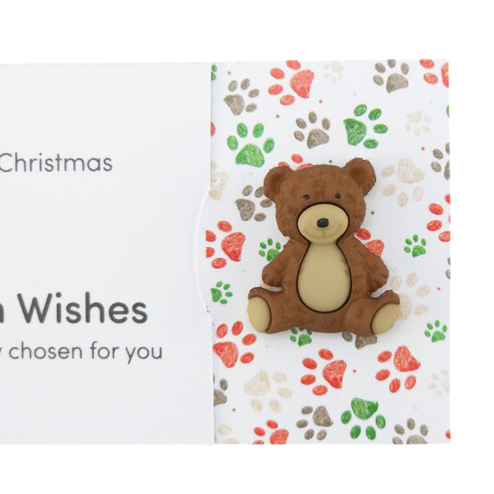 Merry Christmas | Teddy Bear | Button Wishes Sew On Token | Cracker Filler