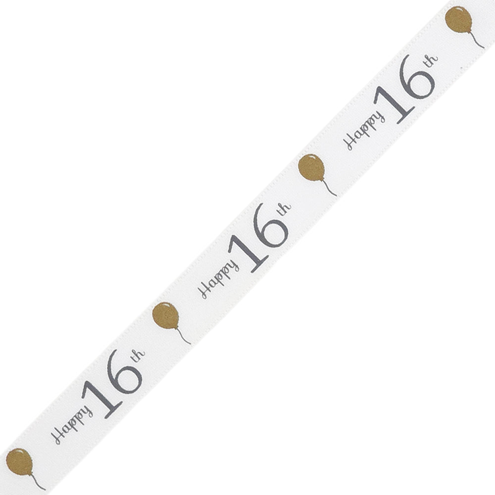 Milestone Birthday | White, Silver & Gold Satin Ribbon | 16mm Wide | 4m Long