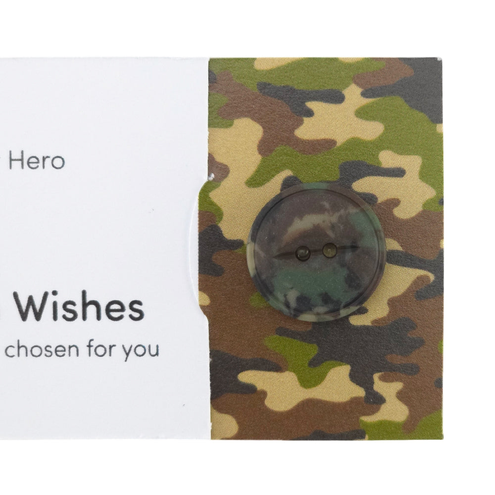 Our Hero | Camouflage | Button Wishes Sew On Token | Mini Gift | Cracker Filler