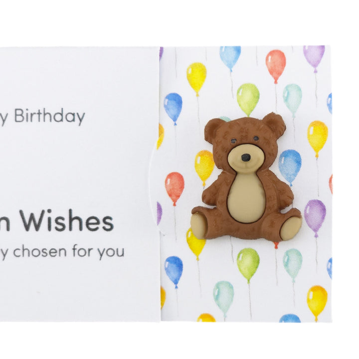 Happy Birthday | Teddy Bear | Button Wishes Sew On Token | Cracker Filler