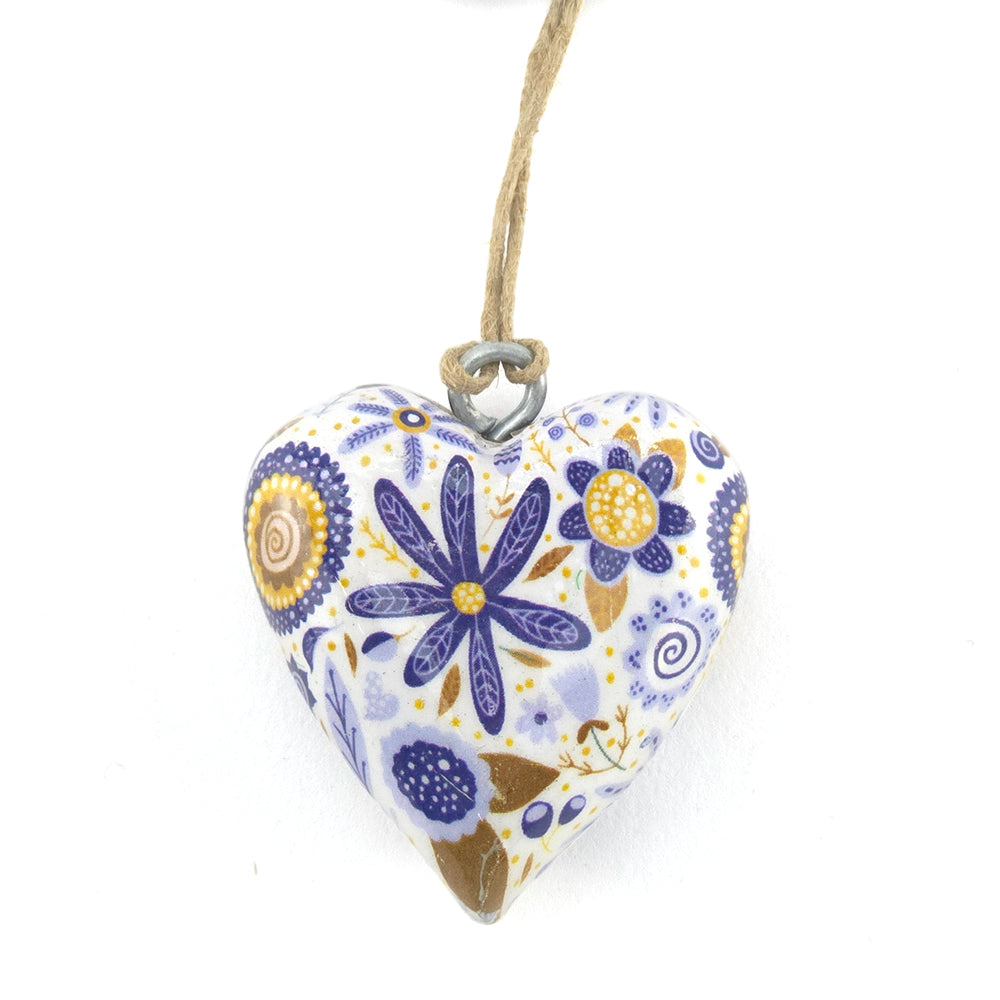 Blue Floral Heart Wooden Hanging Ornament | 5cm | Mini Gift | Cracker Filler