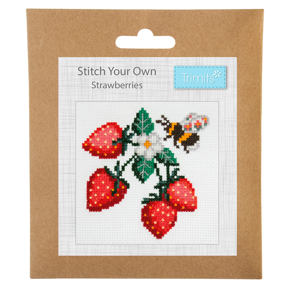 Strawberry & Bee | Small Cross Stitch | Complete Kit | 13cm