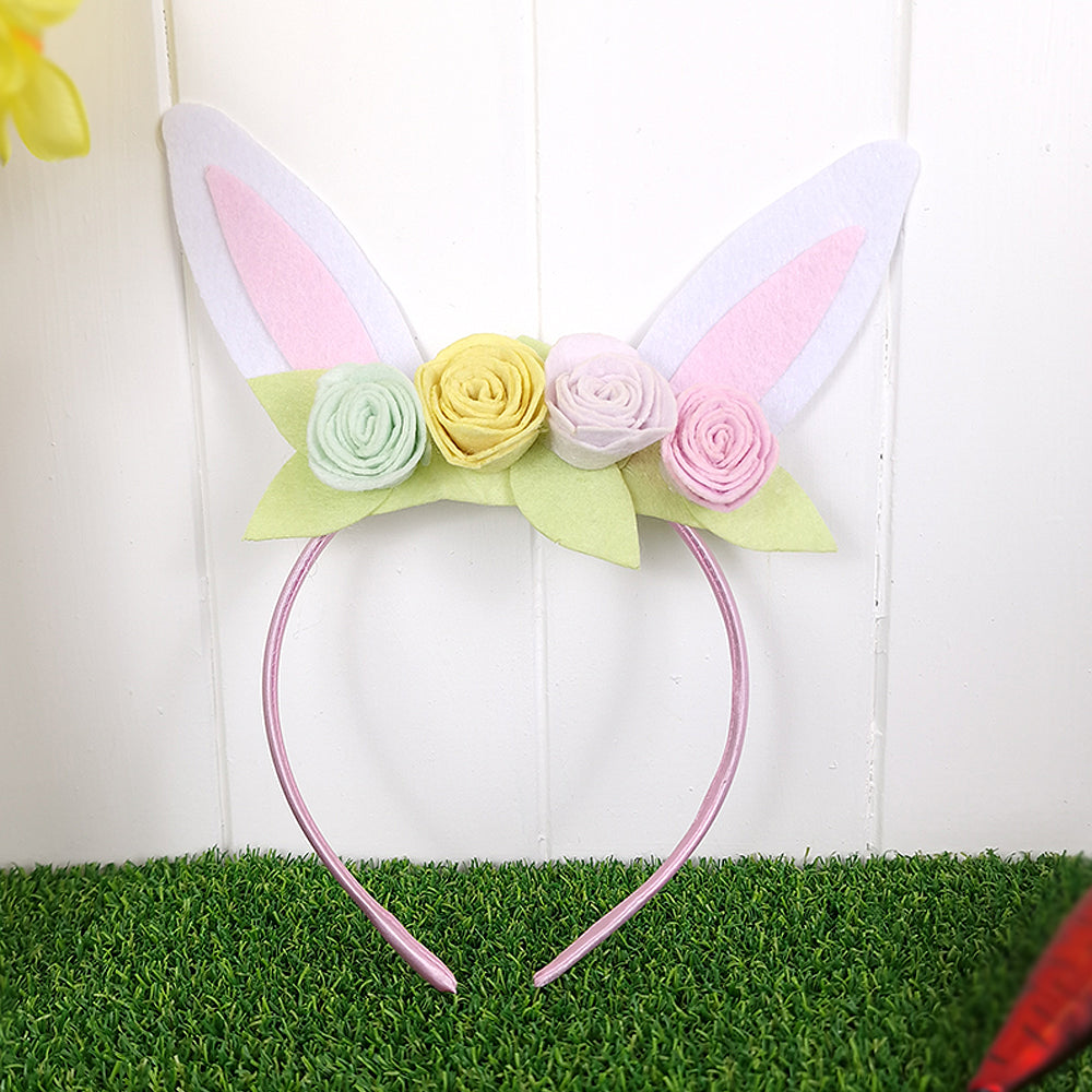 Felt Bunny Ears Headband with Pastel Flowers | Easter Hairband Bonnet