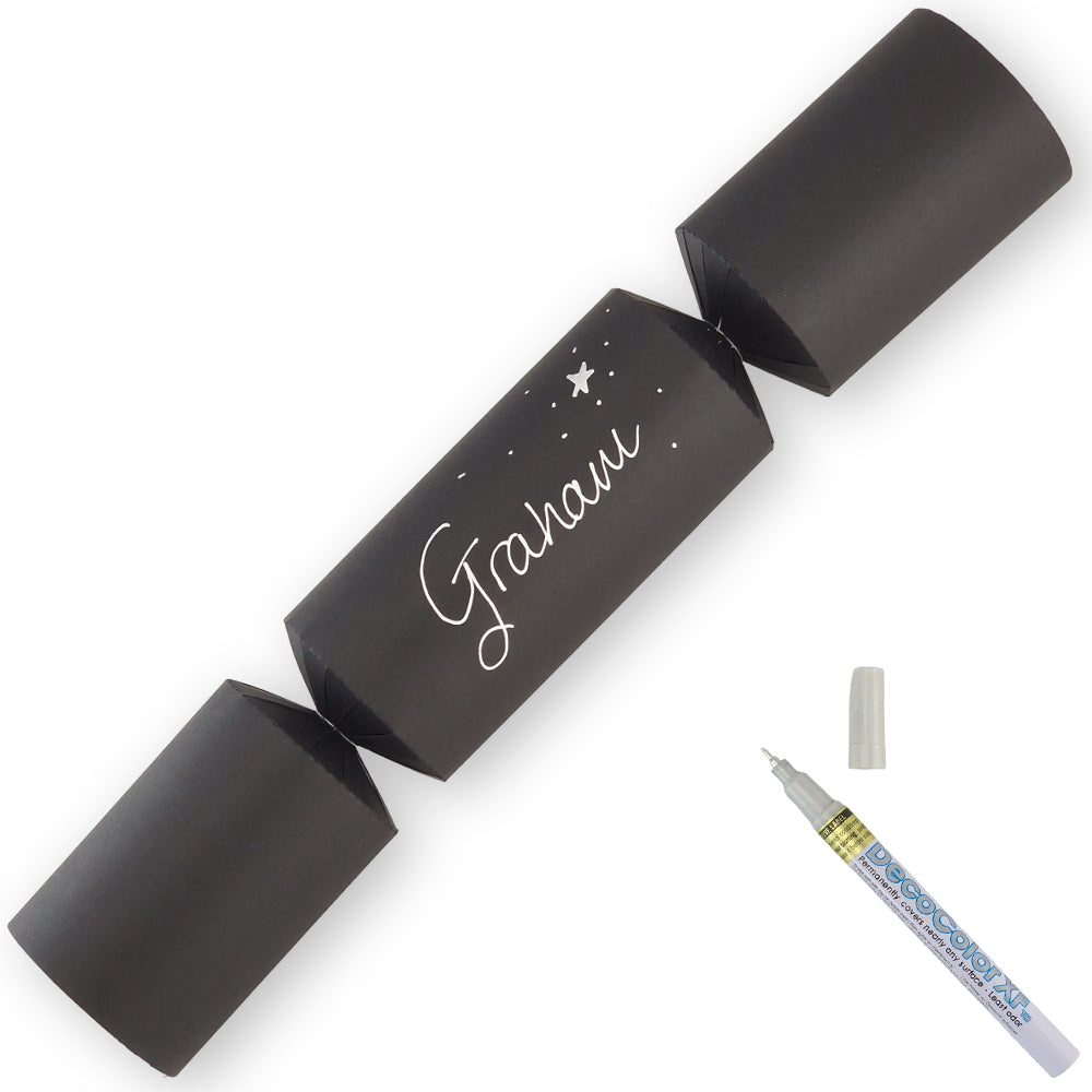 Black | 12 Personalise Your Own Crackers | Make &amp; Fill Your Own | With Pen