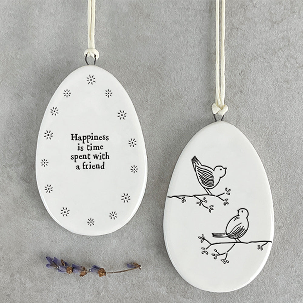 Happiness is Time With a Friend | Flat Porcelain Egg Ornament | Cracker Filler