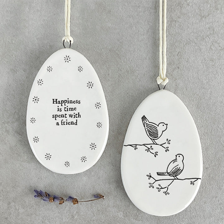 Happiness is Time With a Friend | Flat Porcelain Egg Ornament | Cracker Filler