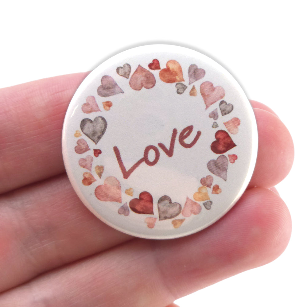 Watercolour Hearts | 38mm Button Pin Badge | Little Valentines Cracker Filler