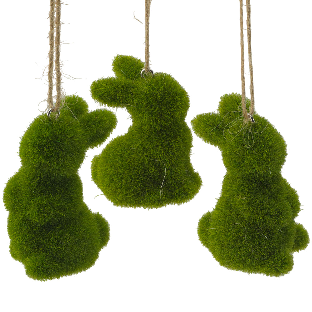 Green Flocked Easter Bunny | Single | Hanging Easter Tree Decoration