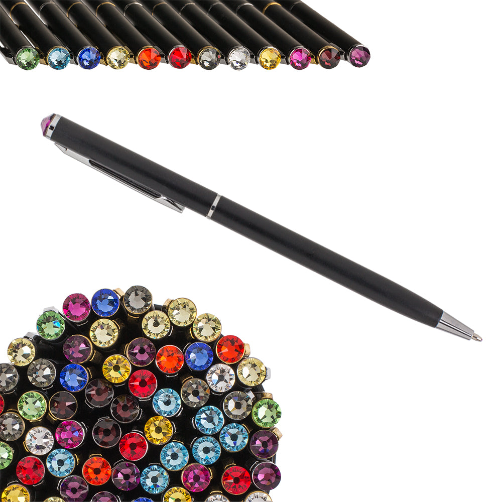 Coloured Crystal Topped Black & Gold Pen | Single | Mini Gift | Cracker Filler